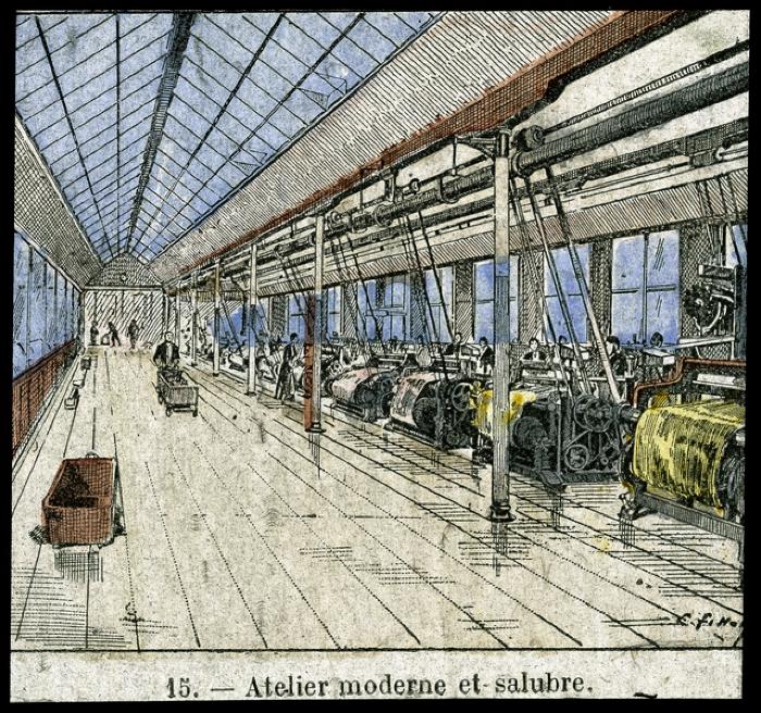 Santé publique: il s'agit d'une reproduction d'une lithographie utilisée dans le cadre d'une campagne pour l'améloration des conditions de travail dans les ateliers afin de lutter contre la tuberculose.